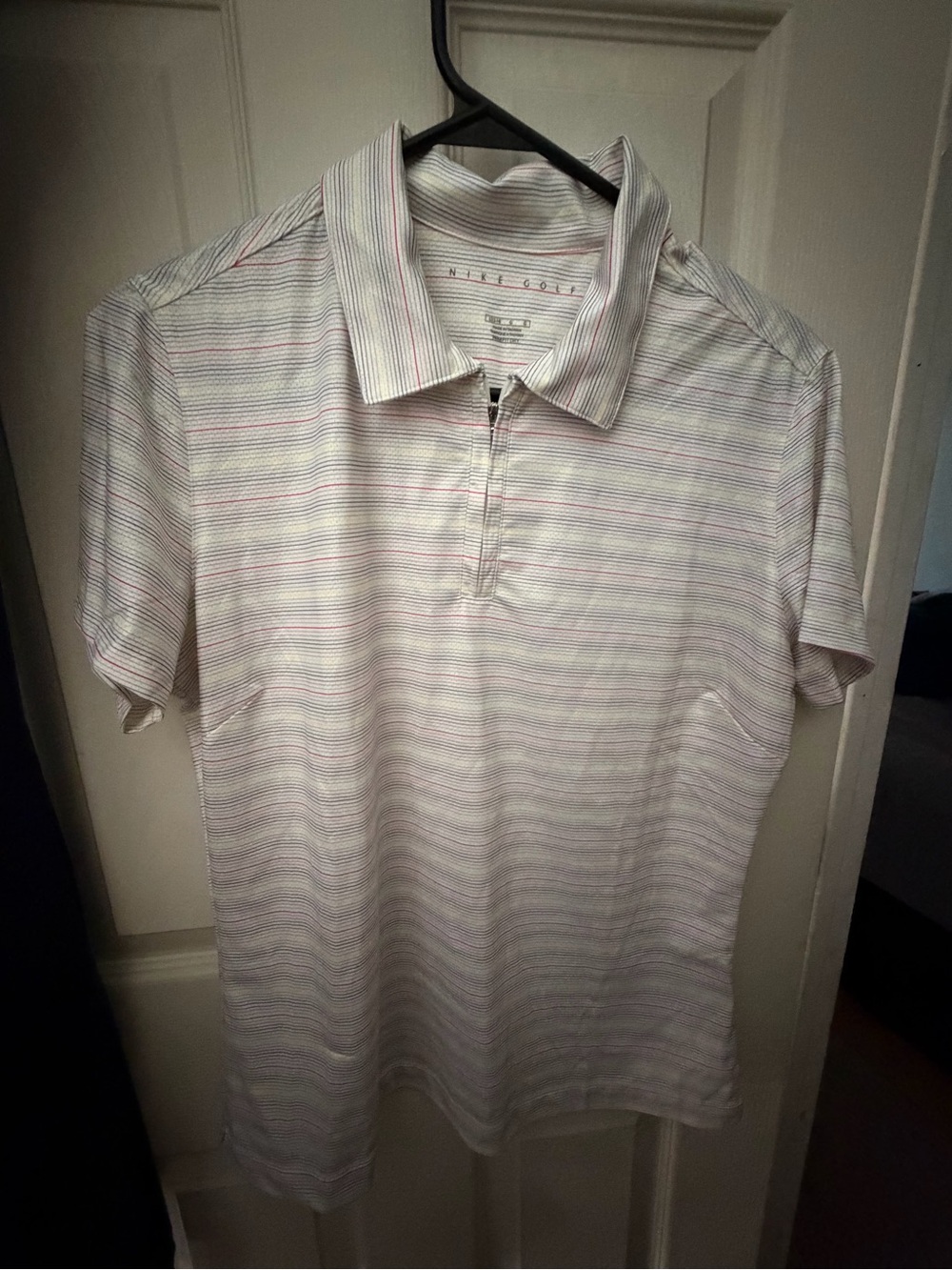 Nike White Polo with Pastel Multi-Stripes